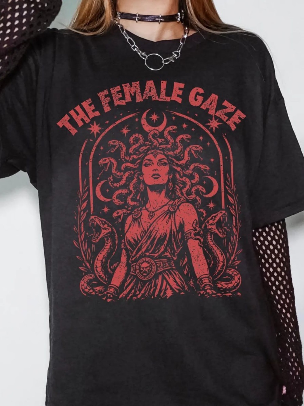 The Female Gaze Graphic Tee - Black with Red Print